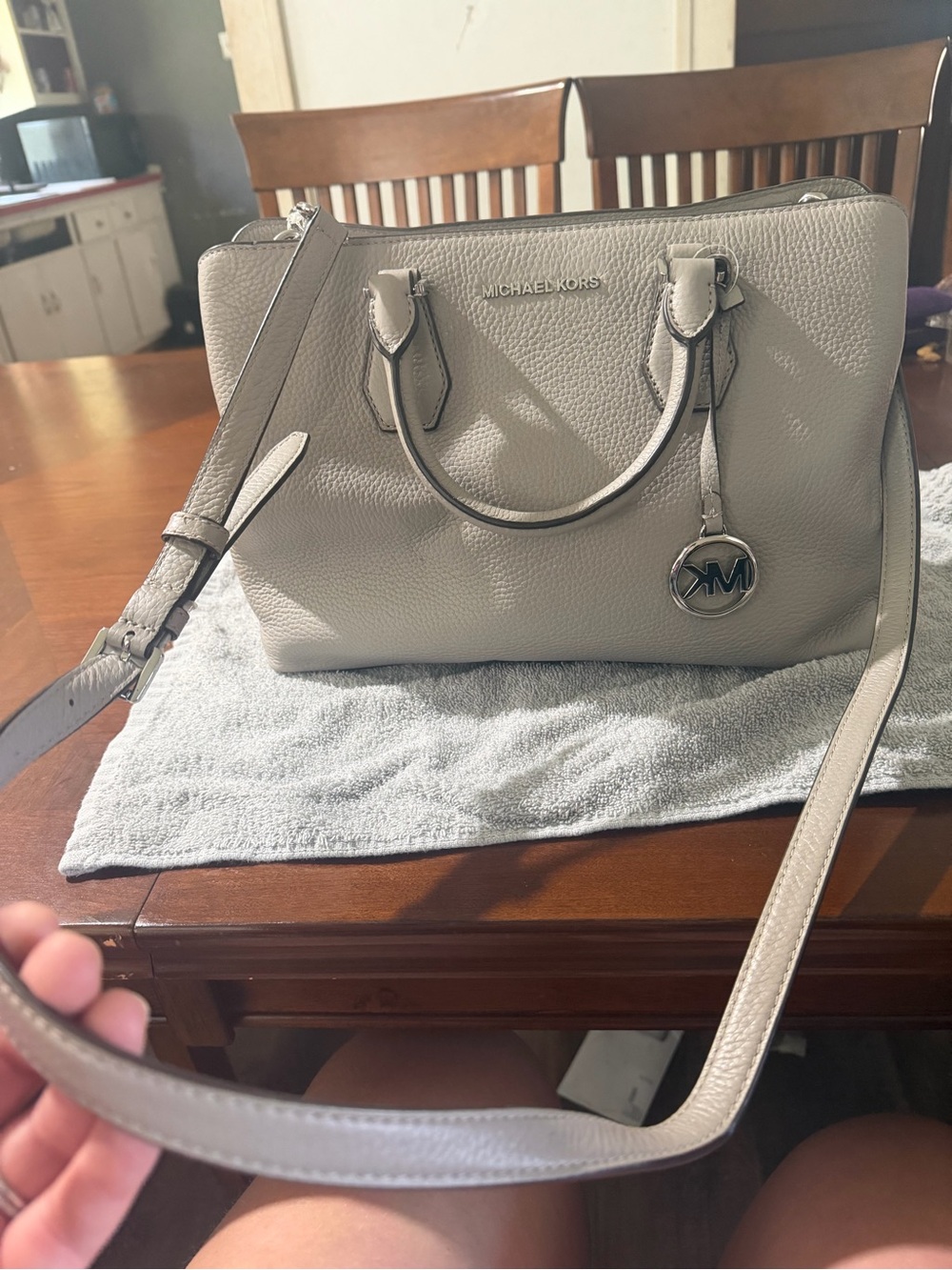 Michael Kors Pebbled Leather Satchel in Light Gray